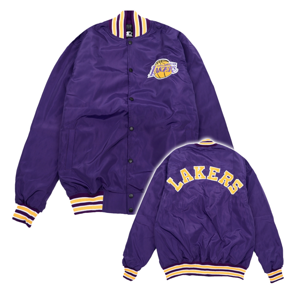 VARSITY JACKET LAKERS COLLAGE PURPLE NBA AMERICAN BASKETBALL VINTAGE FULL TAG LABEL