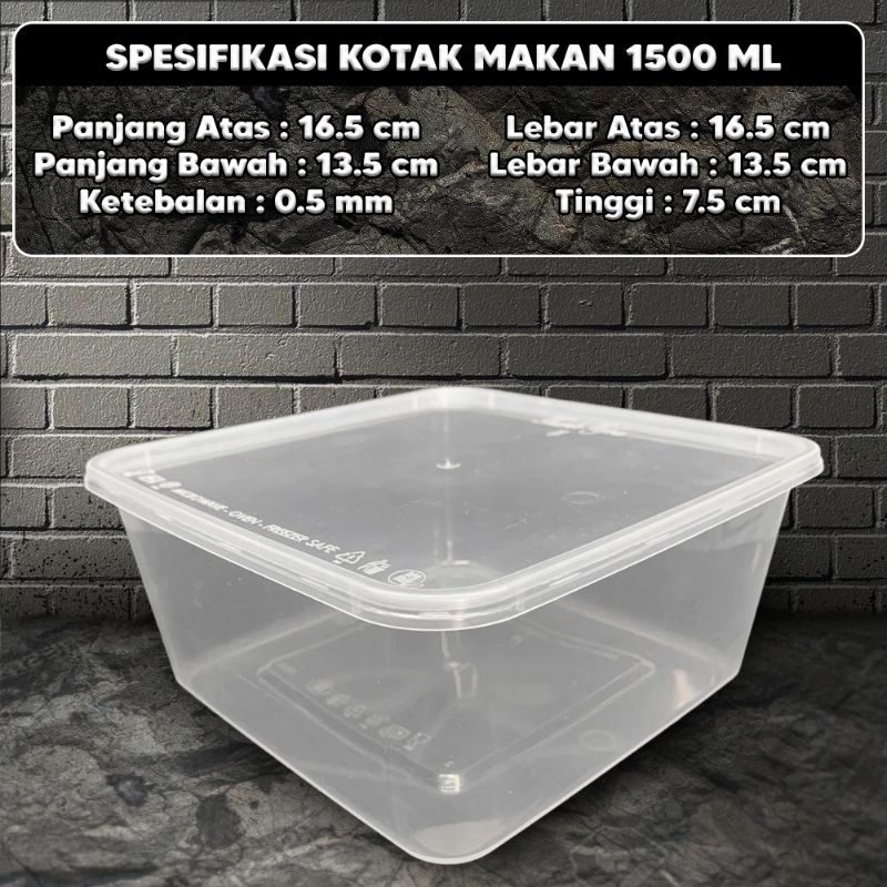 THINWALL DM 1500ML / KOTAK MAKAN PERSEGI DM 1500 SQ ISI 25 SET