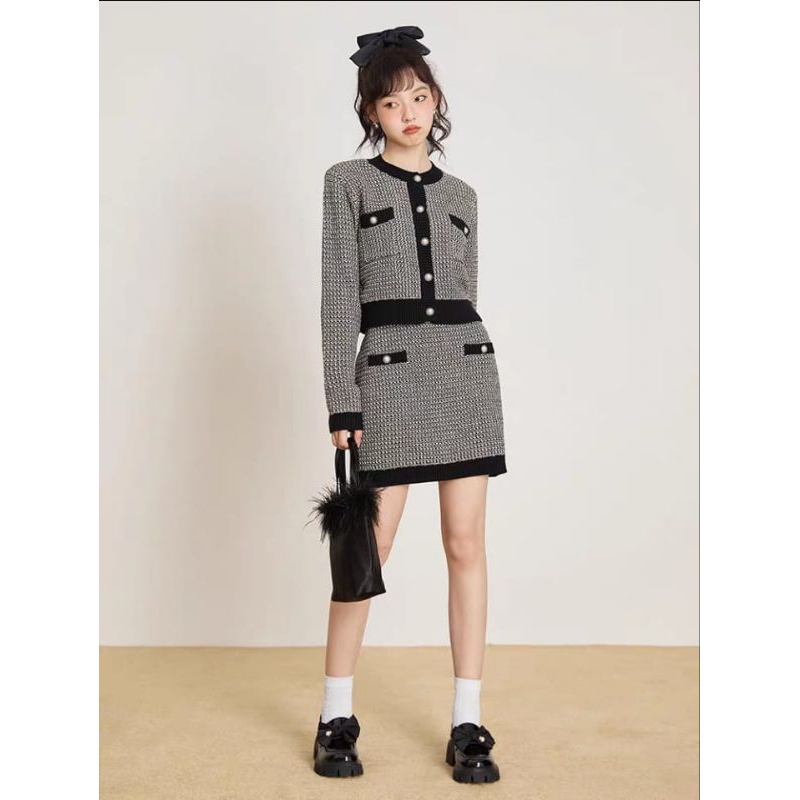 NEW ARRIVAL SETELAN ROK + ATASAN CARDIGAN TWEED MIX RAJUT IMPORT SUPER PREMIUM ANAK PEREMPUAN USIA 5