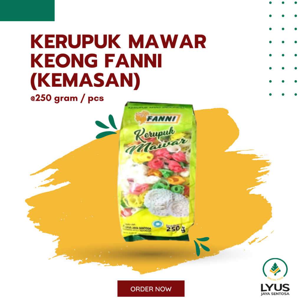 

Kerupuk / Krupuk Mawar Keong Pelangi Fanni @250g (kemasan)