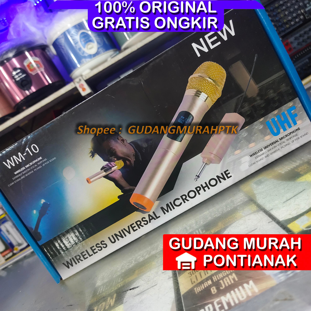 MIC WIRELESS BLACK SPIDER WM-10 Microphone black spider wm 10 mic wm10 wire less Tanpa kabel pakai antena
