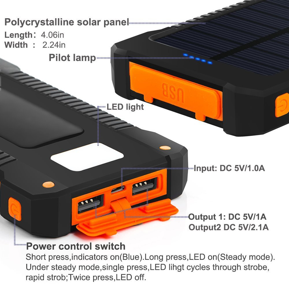 【COD】50000 mAh Powerbank Solar Cell Tenaga Matahari Dual USB Flashlight Daya Ponsel