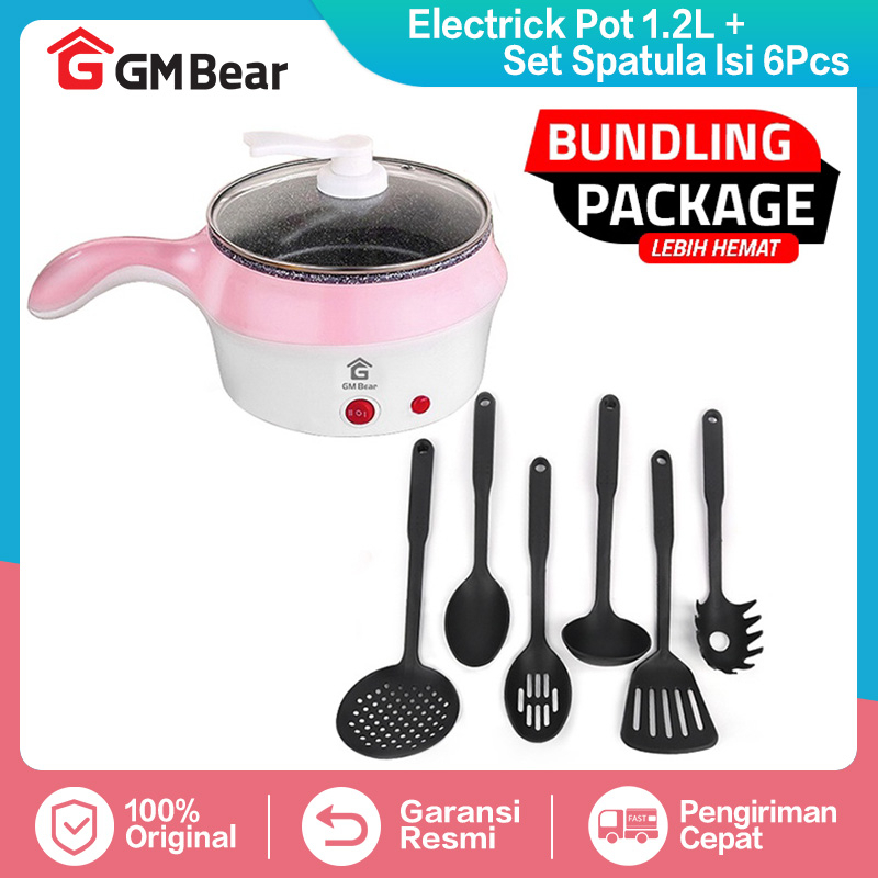 GM Bear Bundle Hemat Panci Listrik 1.2L 1229 + Spatula Sutil Set 1073 - Package Alat Masak