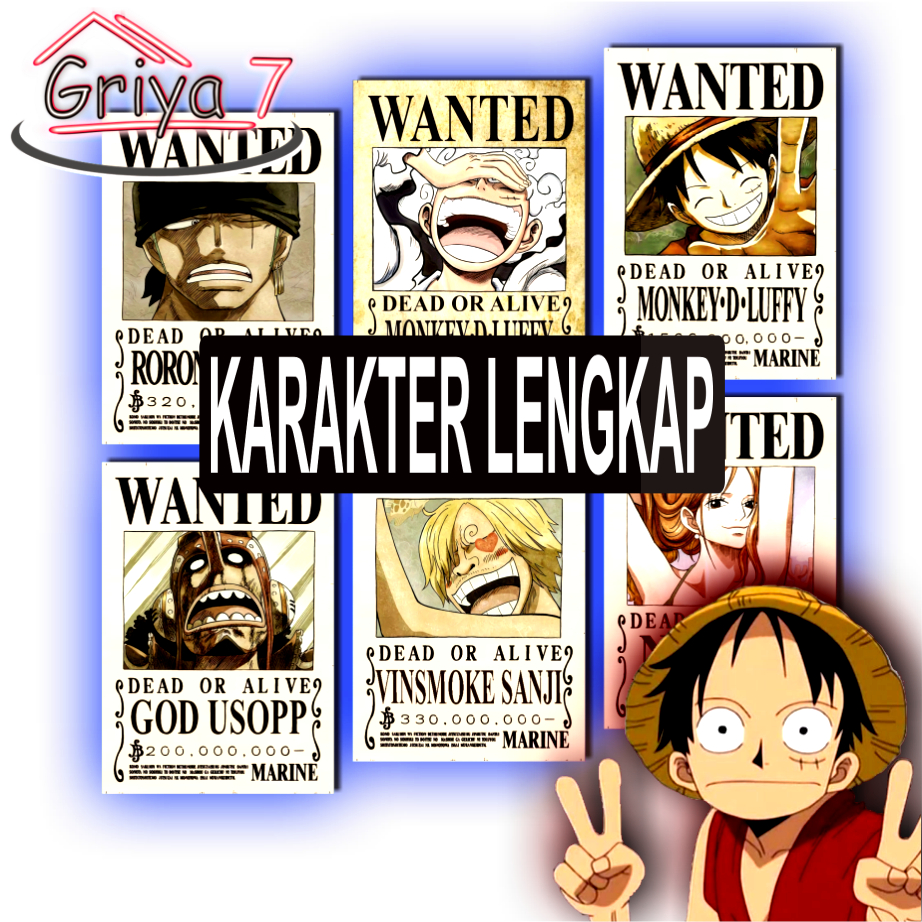 (COD) POSTER KAYU BOUNTY ONE PIECE  WANTED BURONAN HIASAN  DINDING ANIME KARTUN OP