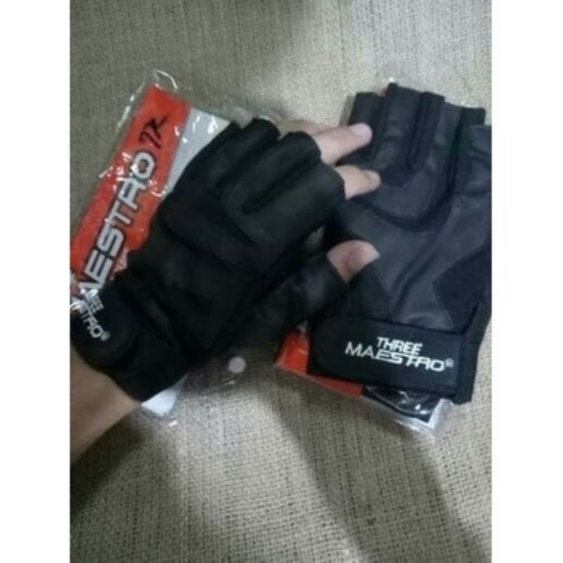 Sarung Tangan Motor Three Maestro Half Finger Setengah Jari Motif Strip