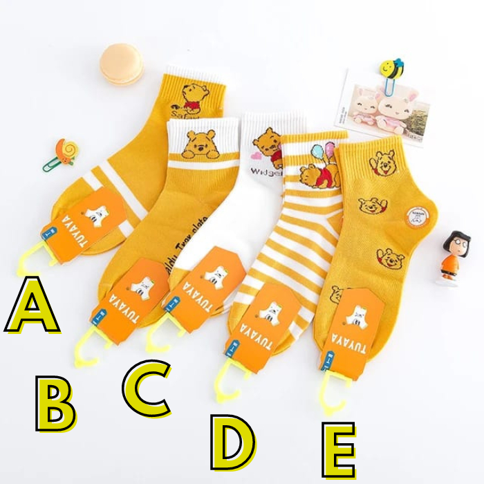 Kaos Kaki Anak Perempuan Sekolah TK SD Motif Cewek Korea Disney Beruang WINNIE THE POOH Terbaru S2