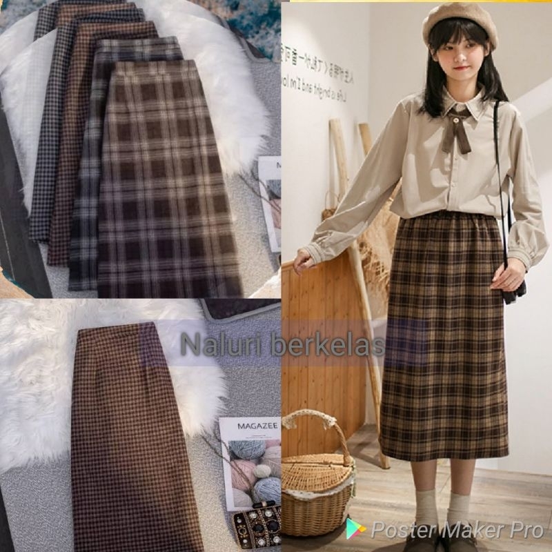 Ootd/rok Korea/rok Tartan//tartans skirt/rok panjang span/ rok span bahan import