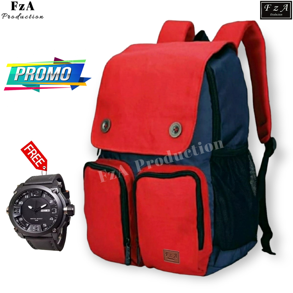 FzA Official -Tas Ransel anak laki laki - Tas Ransel Anak Sekolah - Tas Ransel Sekolah anak laki-laki anak perempuan Backpack Sekolah Anak [ High Quality ] - Red Kids FREE JAM TANGAN