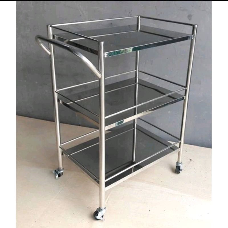 Troli Instrumen 3 Rak stainless / Troli Stainless / Troli susun / Trolley Instrument