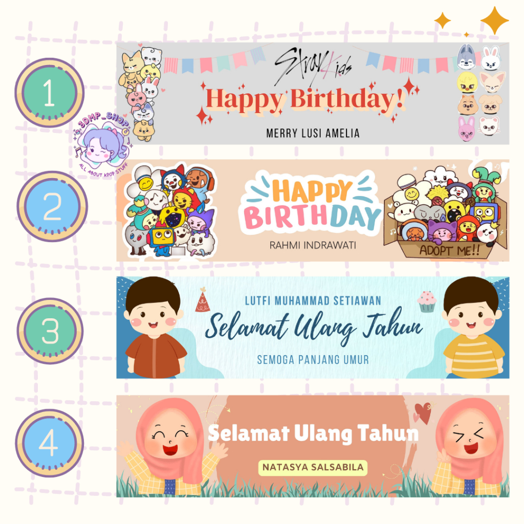 [MINIMAL ORDER 20PC] TAMBAH NAMA Label snack ulang tahun happy birthday request custom nama tentengan lebaran angpau angpao parcel nusa rara nct bt21 stray kids treasure