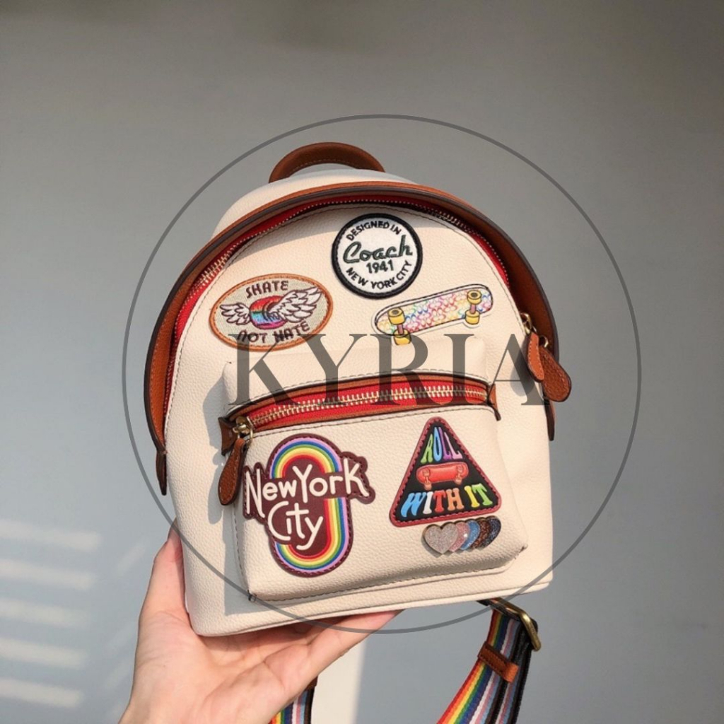 CA137 TAS WANITA MINI 18 BACKPACK CHARTER STICKER WITH PATCHES SMALL