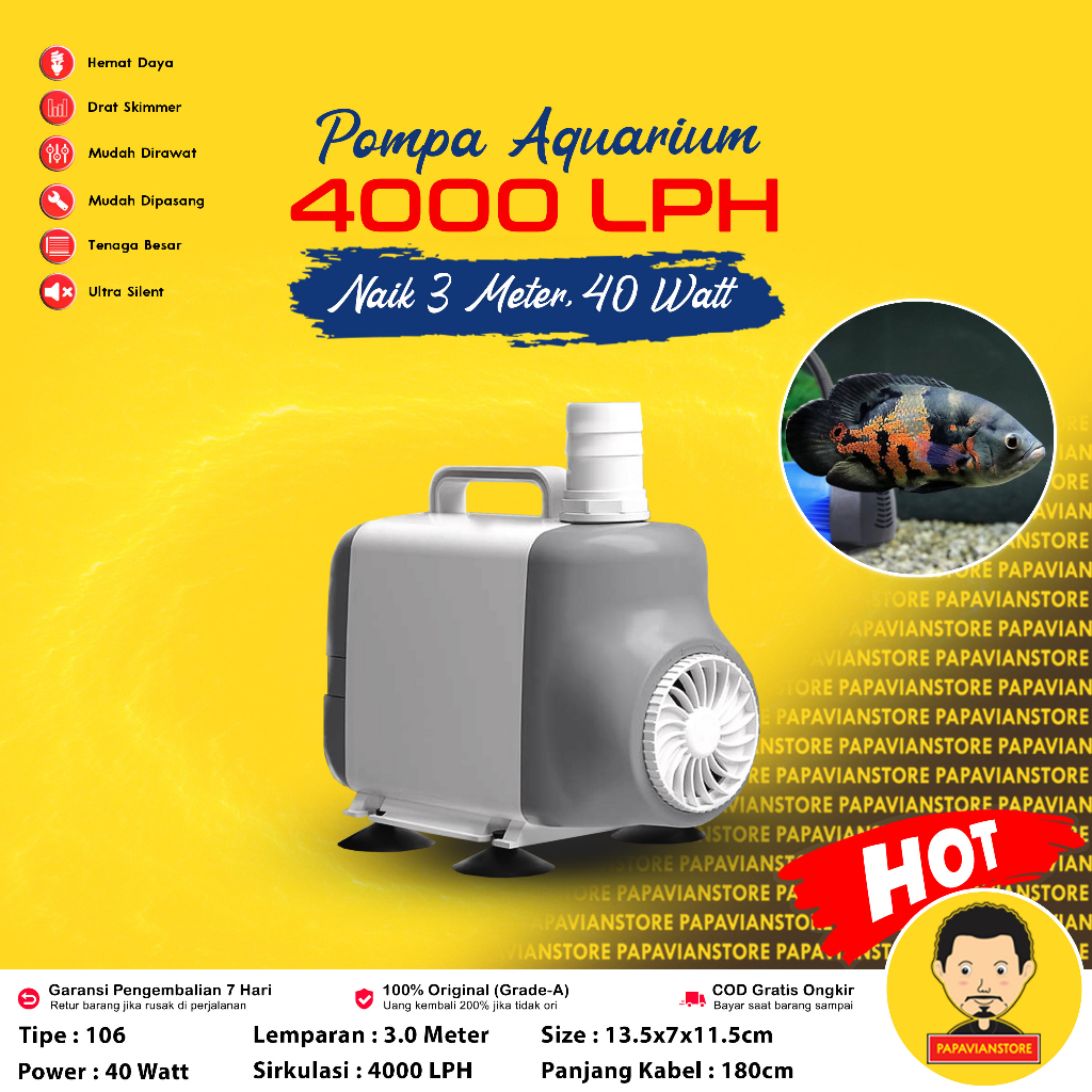 Pompa Aquarium Celup Mesin Filter Air Grade A - 4000 LPH Liter Per Jam 3 Meter - Kandlia Eco 107