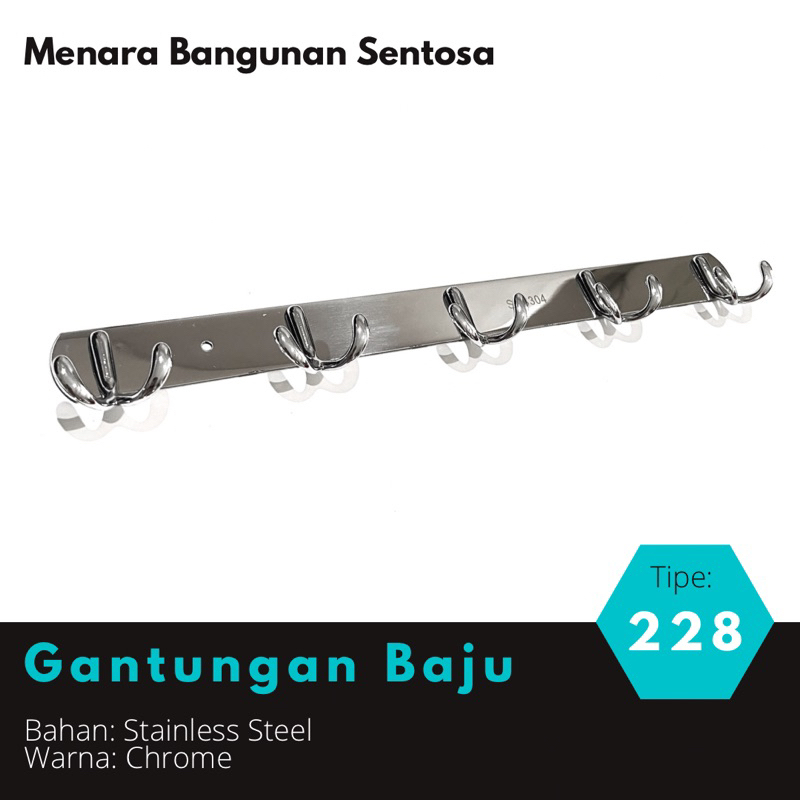 Gantungan Baju Stainless 228 Tebal - Kapstok Handuk Kamar Mandi