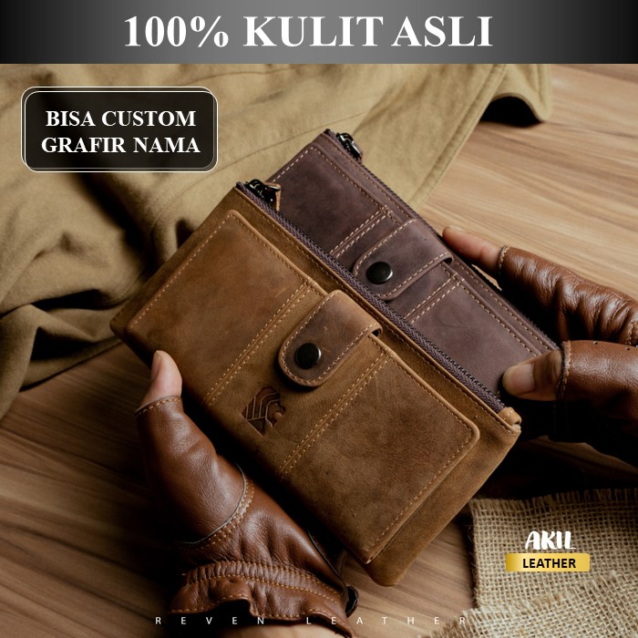 Dompet Panjang Kulit Pria Branded Reven Bilfold Leather Wallet Bahan 100% Kulit Sapi Asli Original Premium Cowok KerenTerbaru