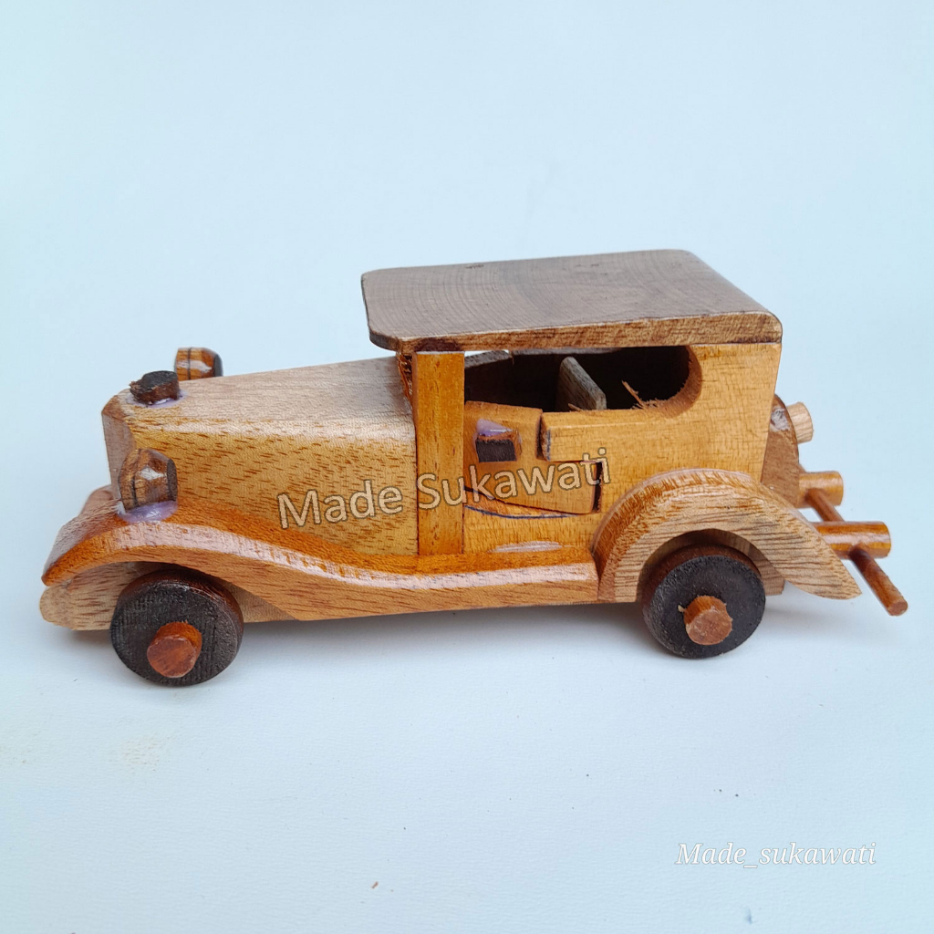 Miniatur Kayu mobil kendaraan becak pesawat helikopter motor mini kerajinan handmade Bali