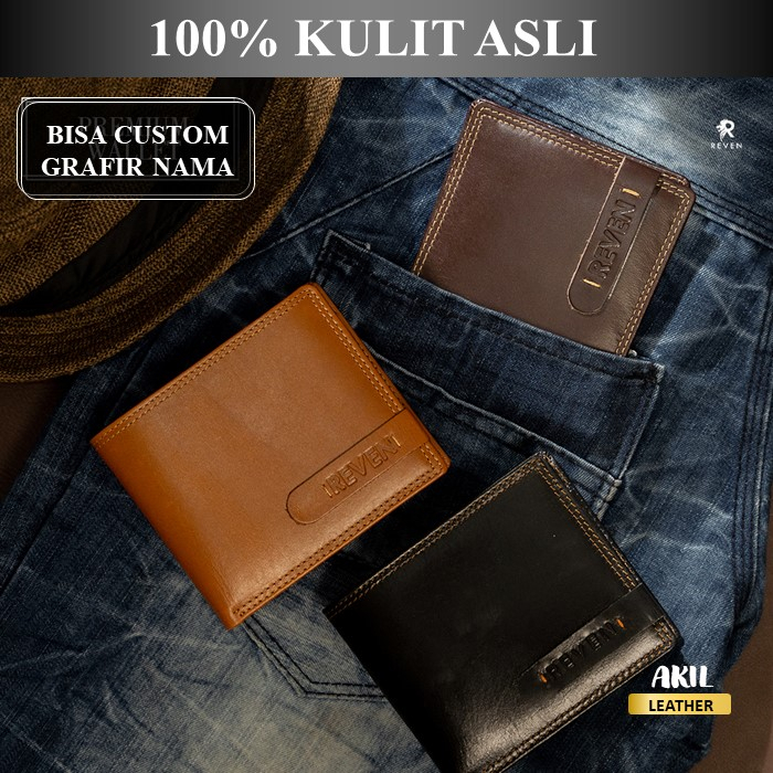 Dompet Lipat Kulit Pria Branded Reven Premium Leather Wallet Bahan 100% Kulit Sapi Asli Original Cowok Keren Terbaru