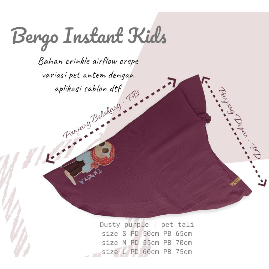 Bergo Instant Anak Pet Antem Crinkle Airflow usia 3 - 6 tahun / Kerudung geblus Anak Bahan Crinkle anak TK PAUD