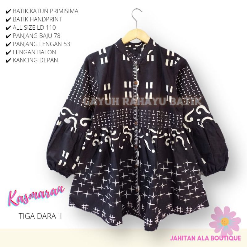 Blouse Batik Wanita Modern Atasan Blus Batik Kerja Premium Asli Solo Model Kasmaran Lengan Balon Mot
