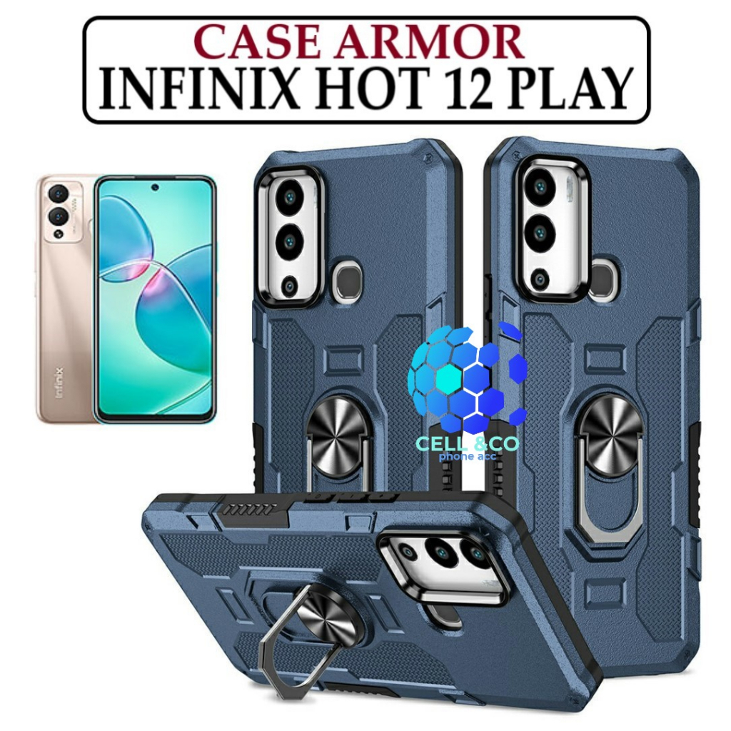 Case Armor INFINIX HOT 12 PLAY Iring Cincin Magnetic Kesing Hp Protect kamera Premium Hard Case Standing Robot Pelindung Kamera