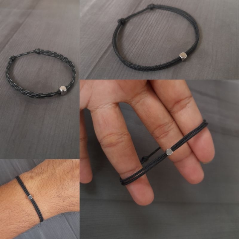 Gelang Couple Pasangan Kasual Simpel Minimalis Cube Bracelet Microcord Persahabatan Warna Hitam