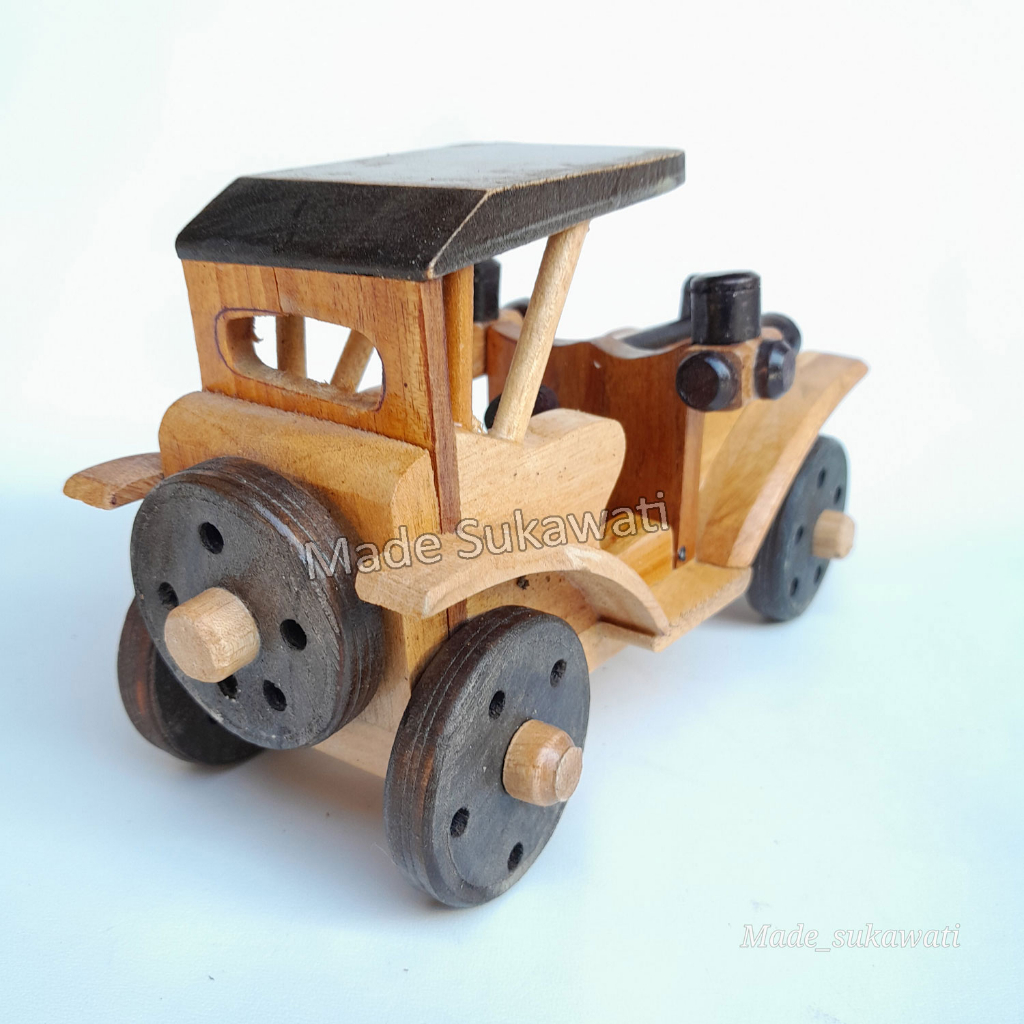 Miniatur mobil klasik 19cm kerajinan kayu handmade