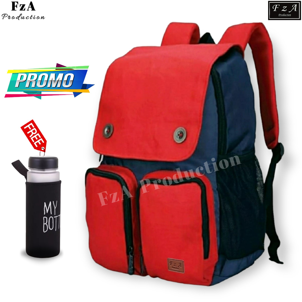 FzA Official -Tas Ransel anak laki laki - Tas Ransel Anak Sekolah - Tas Ransel Sekolah anak laki-laki anak perempuan Backpack Sekolah Anak [ High Quality ] - Red Kids FREEE My Bottle Minum