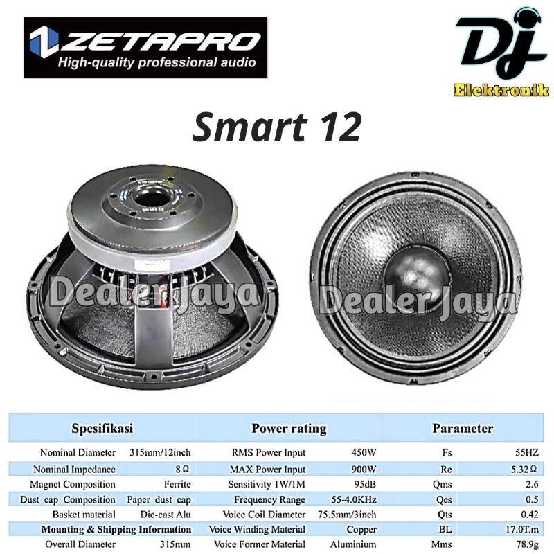 Speaker Komponen Zetapro SMART 12 / SMART12 - 12 inch