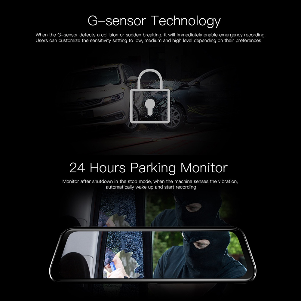 Dash Cam Car DVR Camera 10inci IPS Touch Screen Rearview Mirror Full HD 1080P Night Vision Stream Media Dual Lens Car Camera Spion 170° Wide Loop Recording