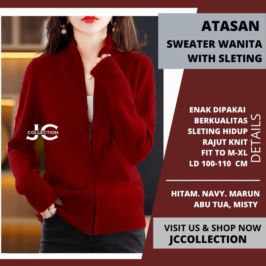 Cardigan Rajut Korea Wanita Sleting /  Kardigan Resleting Wanita Knit LD 110 cm - JCCollections