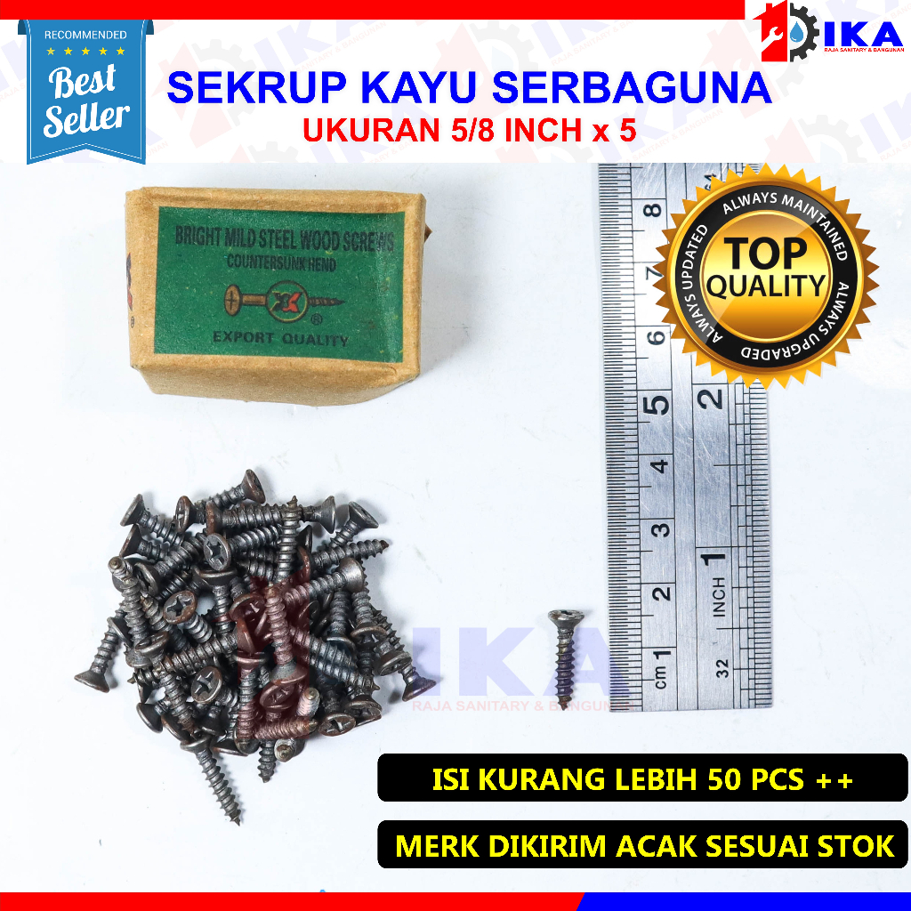 SKRUP KAYU 1/2&quot; - 3/4&quot;-  5/8&quot; - 1&quot; (+) PLUS (HARGA 1 KOTAK - TIDAK DIECER) TERMURAH sekrup kayu kepala plus mata obeng kembang ukuran 1/2, 5/8, 3/4 inch sekrup kayu isp Ysk|wood screw| skrup| sekrup kayu