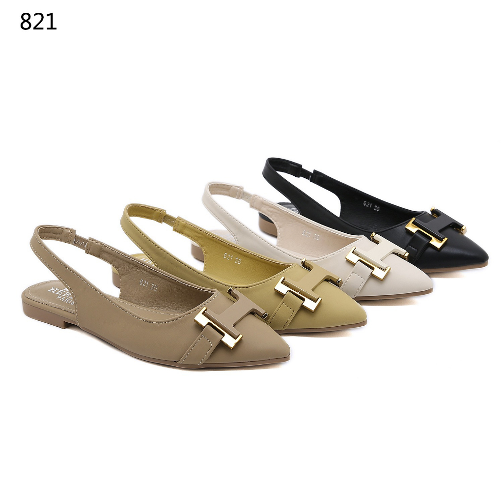 821 Leather H-Logo Slingback Ballerina Flats