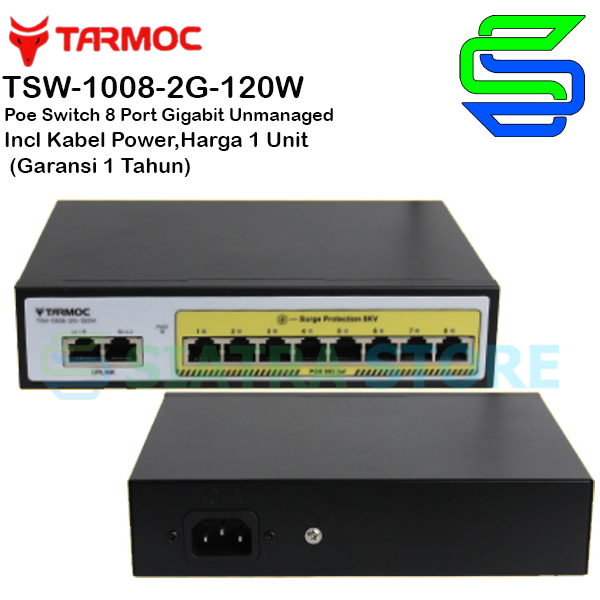 Tarmoc TSW-1008-2G-120W, 8 Port Gigabit POE 802.3af/at POE Switch 120W