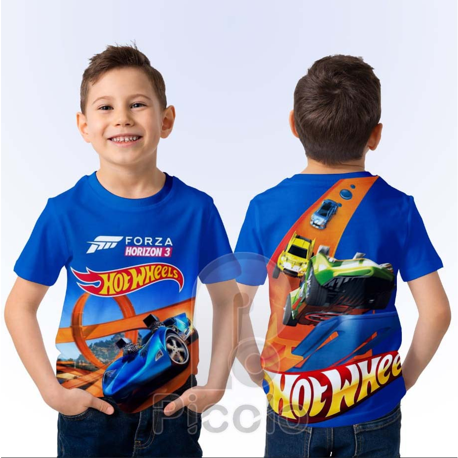 BAJU KAOS ATASAN ANAK FULL PRINT MOTIF HOTWHEELS UNISEX