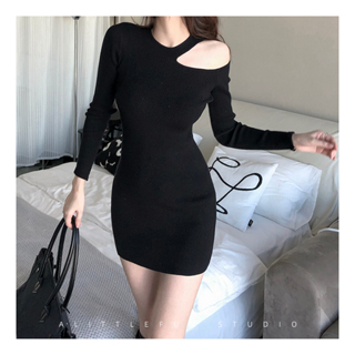 【Premium】Mini Dress Elegant Cut Halter Sheath Dress One Shoulder 7554