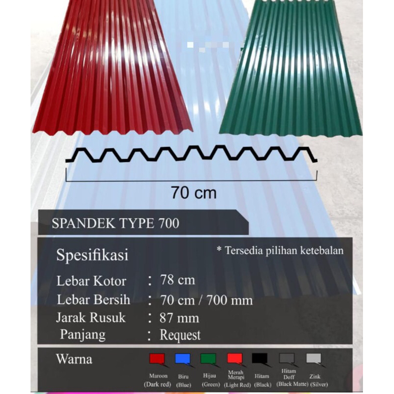 Seng Spandek Ready Biru, Hitam dan Maroon 0.25, 0.3, 0.35, 0.4