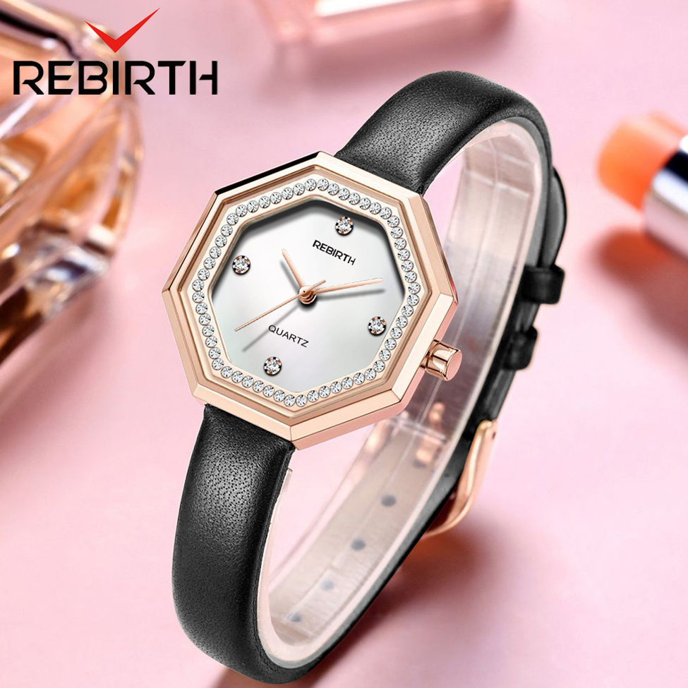 REBIRTH Jam Tangan Wantia Anti Air Tali Kulit Elegan Mode gaya korea berlian Jam Tangan Cewek