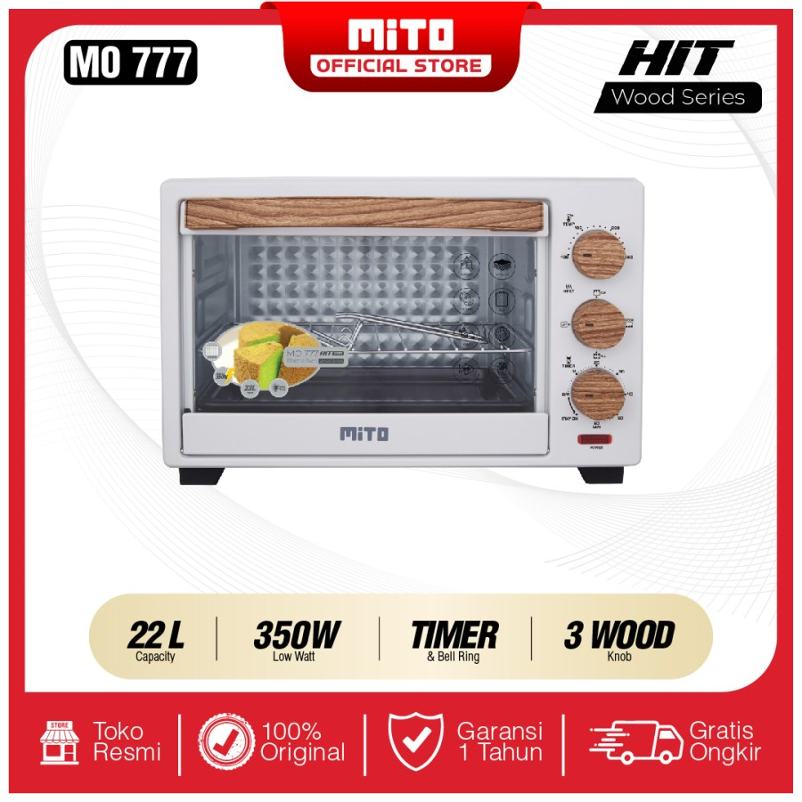 Mito Oven HIT MO-777 (22 L) / MO777 WOOD HANDLE 22 Liter Oven Listrik Low Watt ORIGINAL Watt Rendah