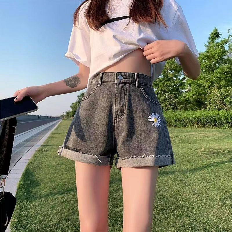 【wanita_id】Celana Pendek Wanita Bunga Daisy celana jins pendek korean style highwaist denim cewek fashion wanita