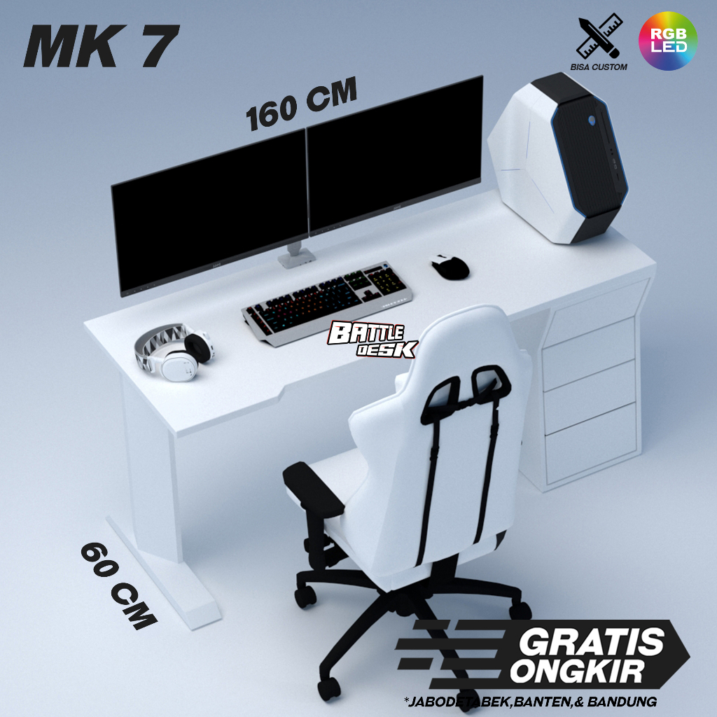 Battledesk MK 7  - Meja Komputer Gaming PC Desk Desk Office Kantor RGB Murah 160x60