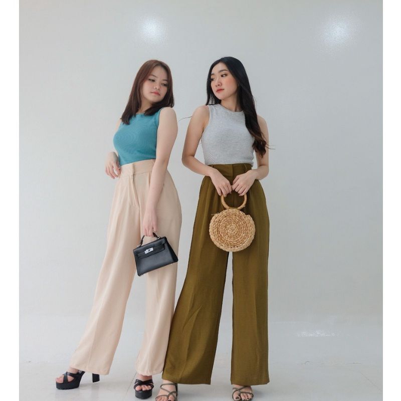 Celana Kulot Crinkel Highwaist Wanita Kain Crinkel