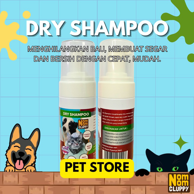DRY SHAMPOO Kucing Anjing Nom Nom clupy Shampoo Anti tungau Anti bau Tanpa perlu dibilas