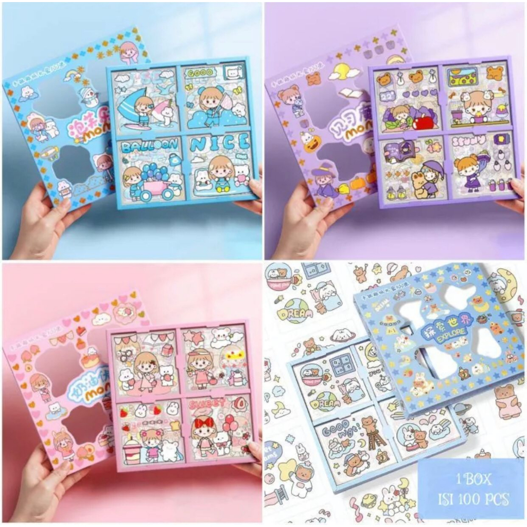 

CMR - Stiker Momo Kartun Aesthetic waterproof sticker jurnal 1 box isi 100 pcs sticker kartun lucu