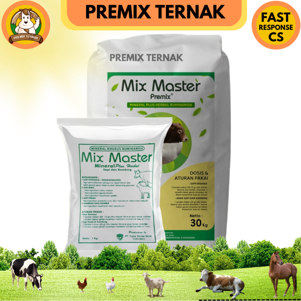 MIX MASTER PREMIX MINERAL HERBAL 1 kg - Premix Mineral Herbal Untuk Sapi Kambing Domba - Mineral Sapi - Mineral Kambing