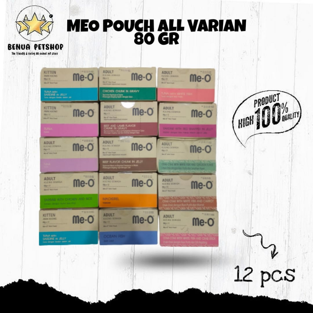 Makanan Kucing basah MEO pouch 80g Adult &amp; Kitten All Varian - ISI 12 PCS