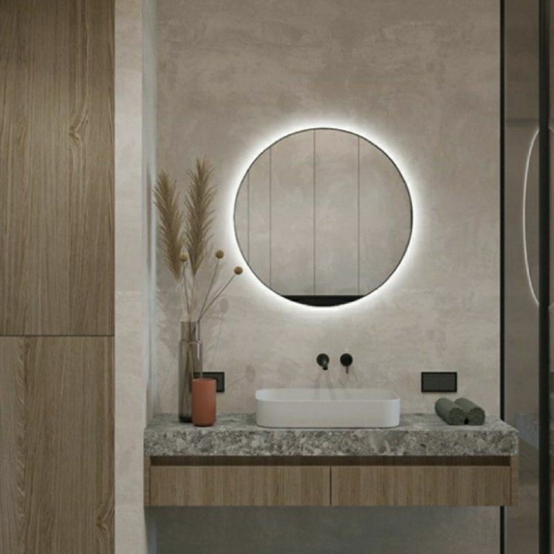 Cermin Dinding/Wastafel LED Bulat Aesthetic