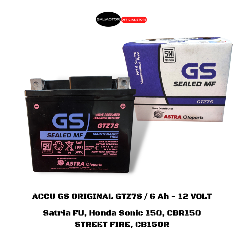 Saumotor Accu GS GTZ7S 12V 6 Ampere Aki Satria FU Sonic 150 CBR150