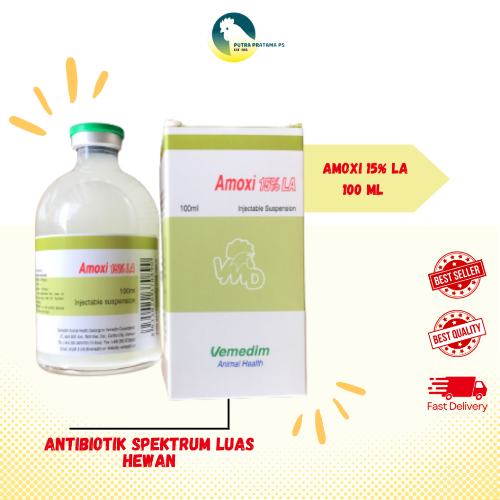 AMOXI 15% LA 100 ML - AVINDO - ANTIBIOTIK SPEKTRUM LUAS HEWAN