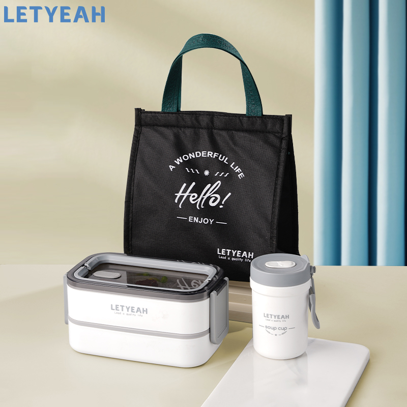 letyeah kotak makan anti tumpah/ lunch box 1600ml dan cangkir sup tahan panas /lunch box set/tempat bekal makan