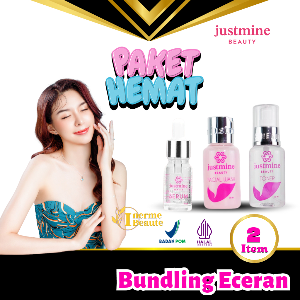 Justmine Beauty Bundling Eceran Facial Wash Day Cream Habbats Serum VIT C Toner | Paket Combo