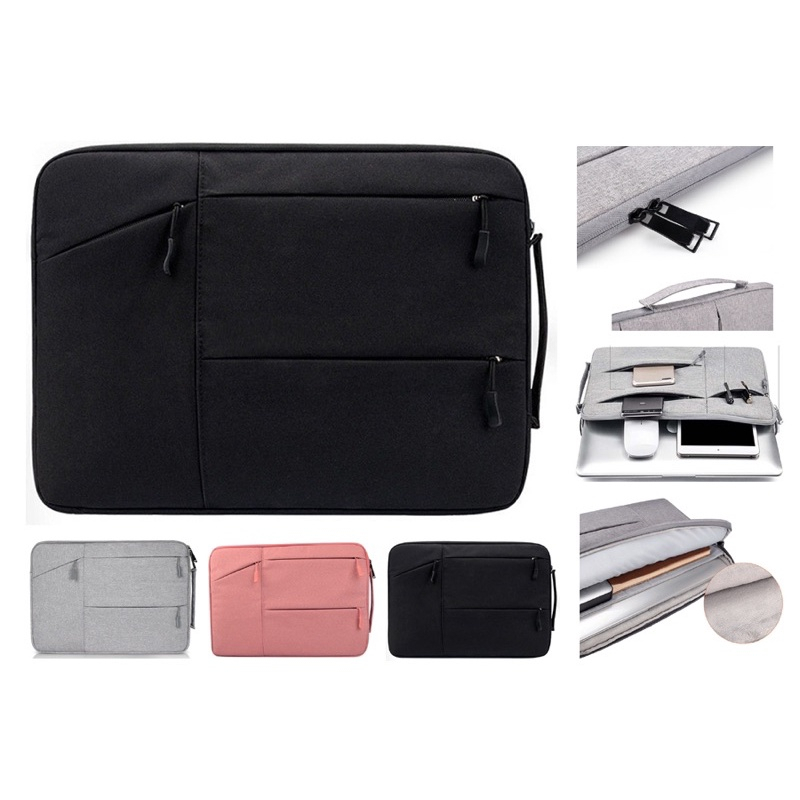 Tas Laptop Jinjing Pocket Black Nylon Waterproof 11 12 13 14 15 16inch